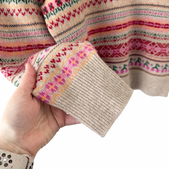 J. Crew Puff Sleeve Fair Isle Cherry Crewneck Sweater Size Small - Picture 7 of 11